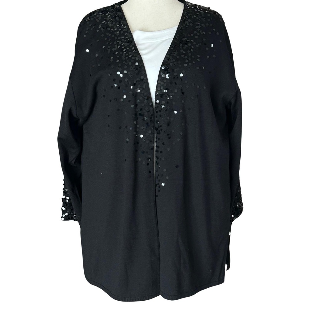 Vintage Theo Miles Beaded Black Open Cardigan Art to Wear Evening Plus 2X